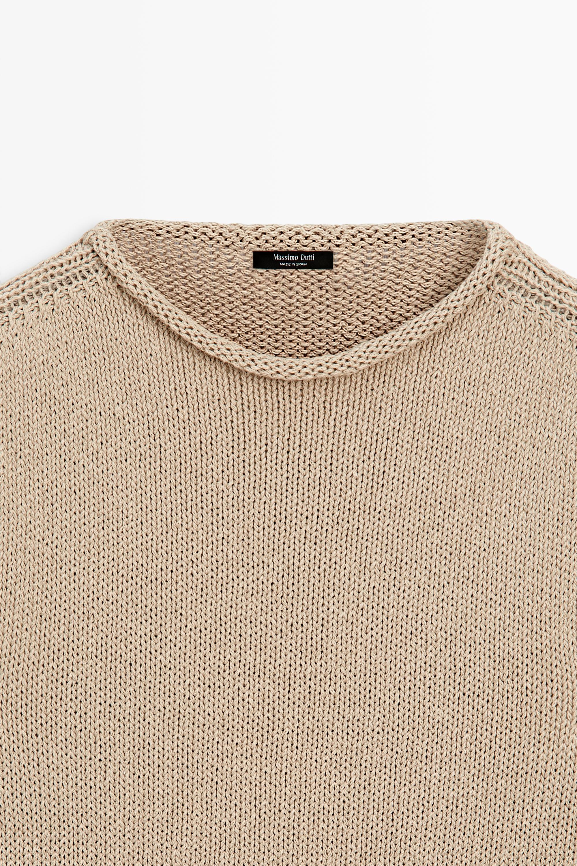 Cotton blend short sleeve roll neck sweater